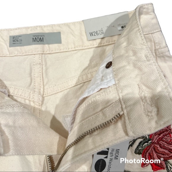 NEW NWT Topshop Moto rose embroidered high waisted cropped Mom jeans 26 - Picture 4 of 4